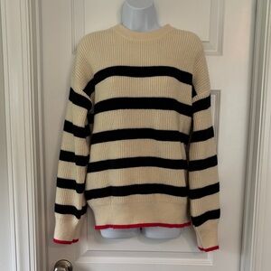 Striped Cream and Black Striped Sweater with Red Details